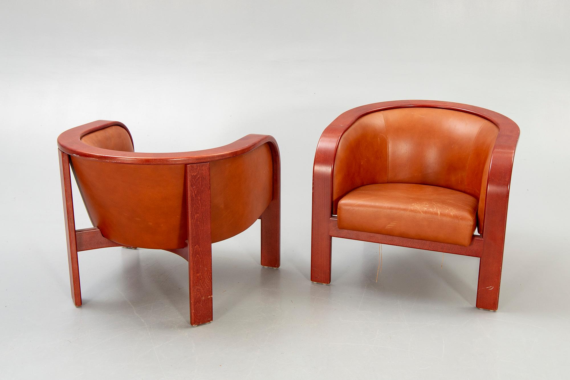 Armchairs, 2 pcs, 'Barbro', leather, by Björn Hultén for Gärsnäs, second half of the 20th century.