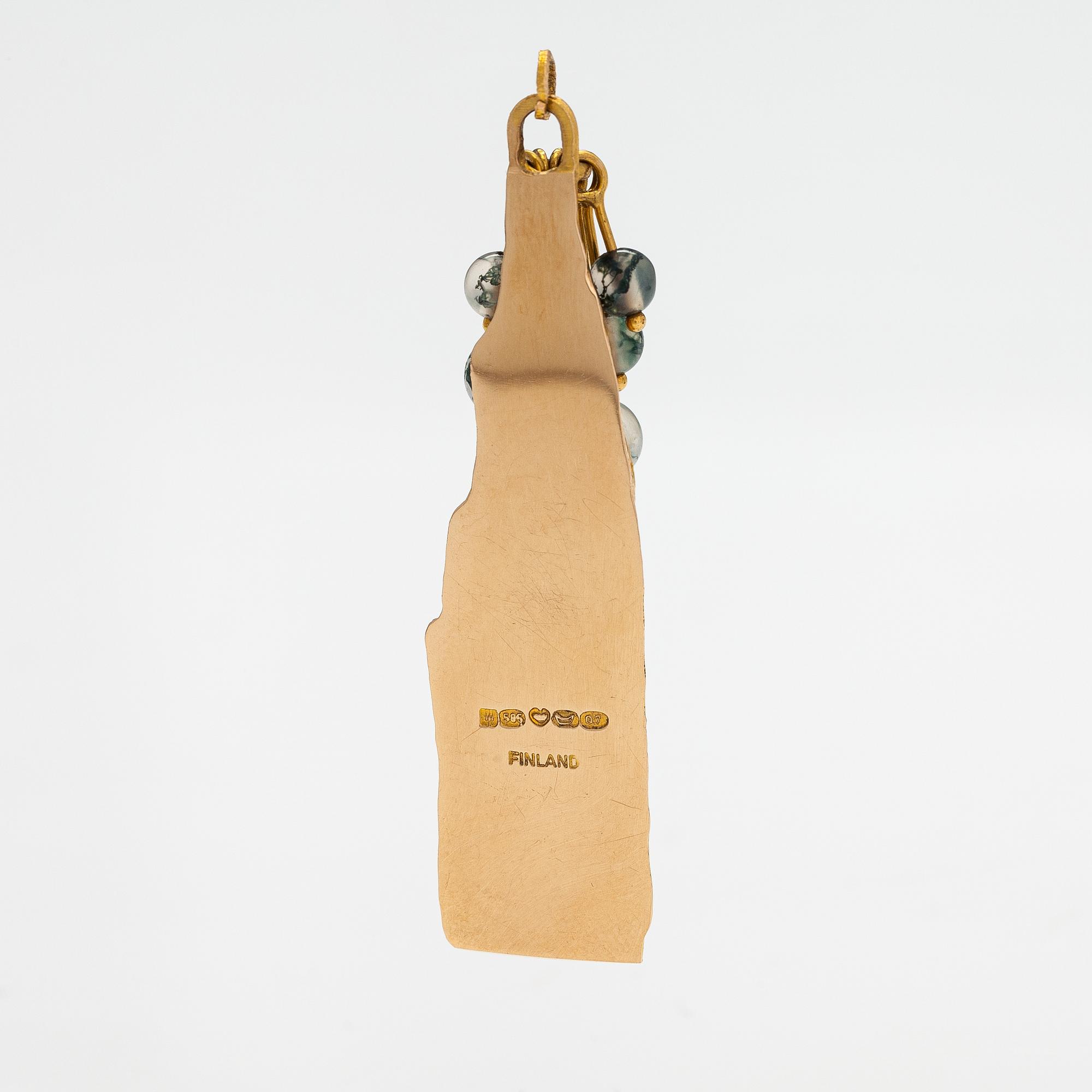 Björn Weckström, "Golden tree", a 14K gold pendant  with mossagates. Lapponia 1969.