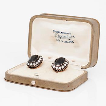 A pair of Russian onyx and old-cut diamond earrings. Total  weight diamonds circa 2.80ct.
