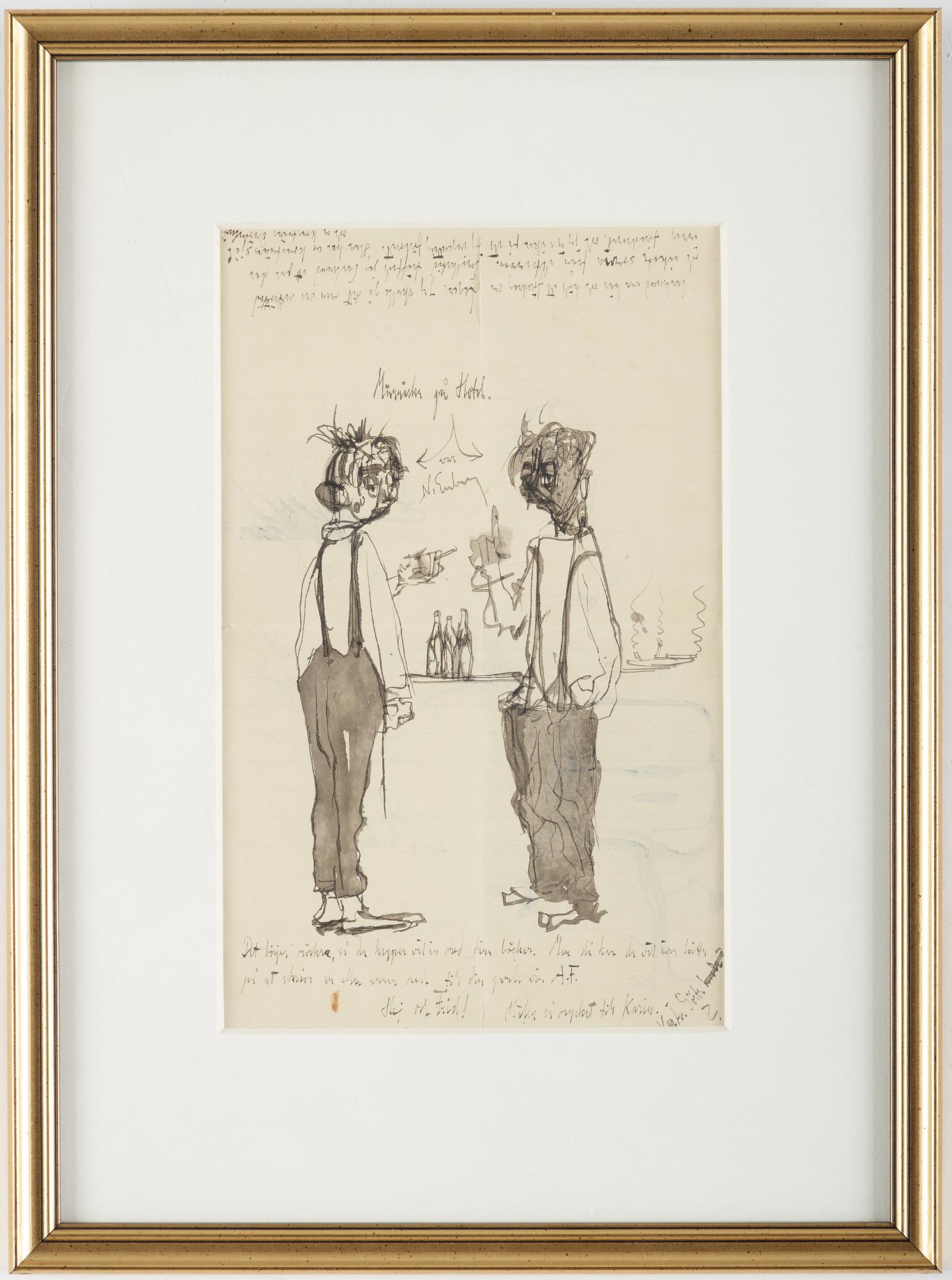 Axel Fridell, ink on paper. Signed with initials.