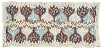 492. TEXTILE. "Blå crocus". Tapestry variant. 57,5 x 125 cm. Signed AB MMF AML.