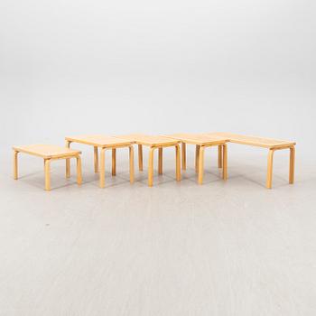 Alvar Aalto, a set of five birch benches model no 153 and 153B.