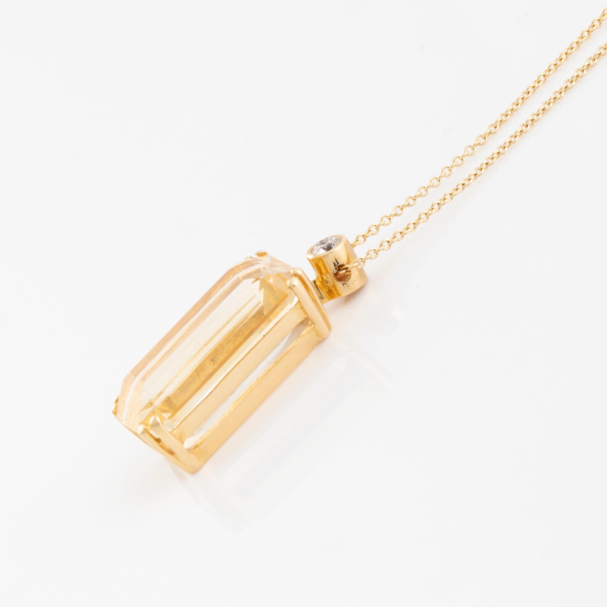 Emerald cut citrine and brilliant cut diamond necklace.