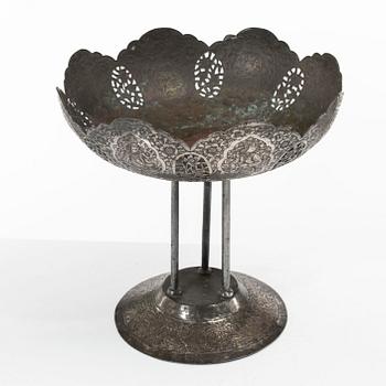 A Persian silver plated copper bowl, 20th century.