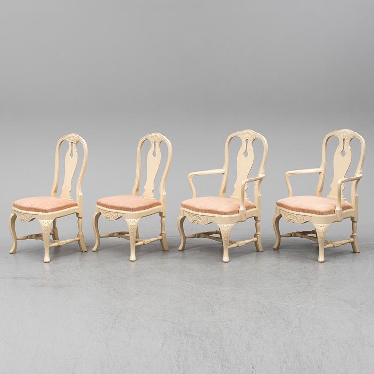 A set of four Rococo style chairs.