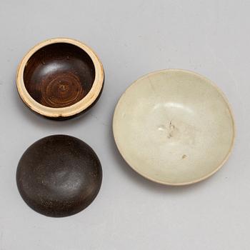 A ceramic bowl, Yuan dynasty, and a jar with cover, South East Asian, 14th century.