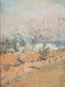 Carl Larsson, "Körsbärsblom" / "Kvinna i landskap" (Cherry blossom / Woman in a landscape).