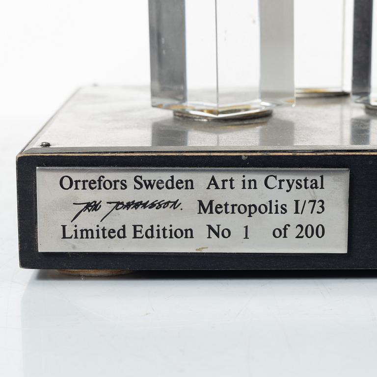 Jan Johansson, skulptur, "Metropolis I", Orrefors, 1973.