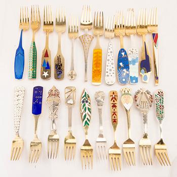A Danish 20th century set of 44 pcs of sterling adn enamel cutlery mark of A Michelsen Denmark weight 1927 grams.
