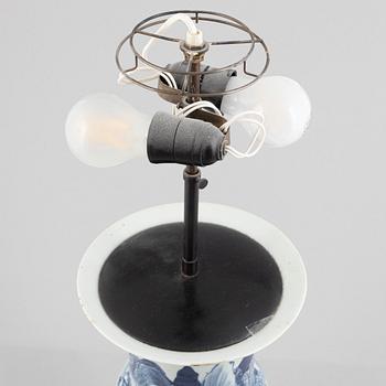 A large blue and white vase/table lamp, late Qing dynasty.