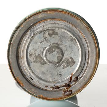 A celadon vase made into a lamp, circa 1900.