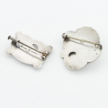 Georg Jensen, two brooches, model 71 and 111, sterling silver, Denmark 1933-1944.