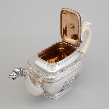 A Russian 19th century parcel-gilt tea-pot, mark of Jacob Wiberg possibly, Moscow 1832.