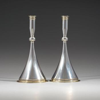 A pair of Wiwen Nilsson sterling 'byzantine style' candlesticks, Lund Sweden 1950.