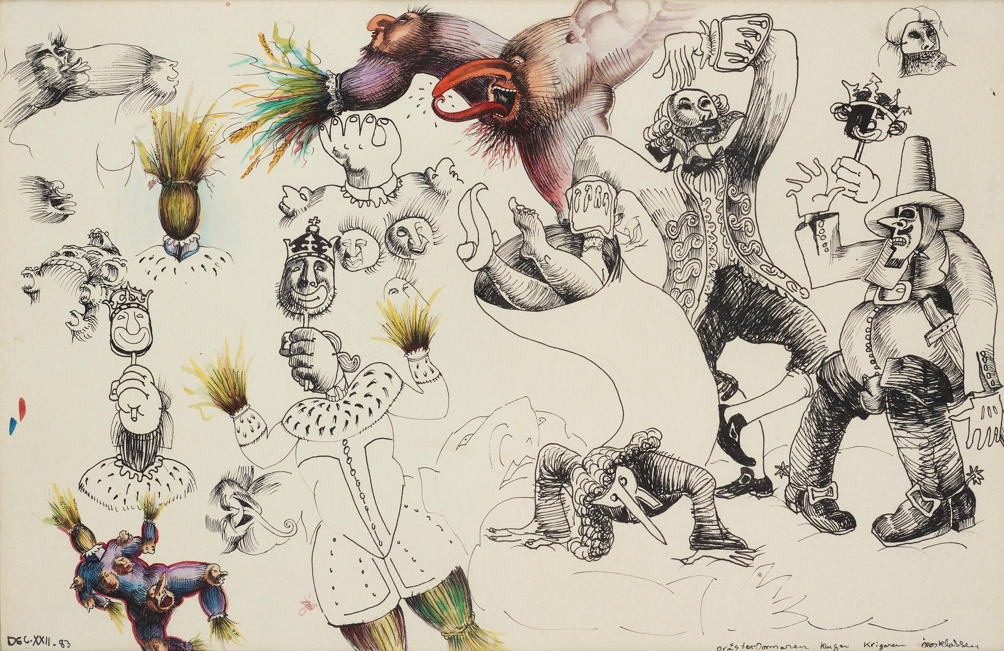 Ulf Rahmberg, mixed media on paper, dated dec XXII -83. On verso signed with monogram.