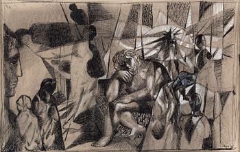 PETER WEISS, ink on paper, signed and dated 1946.