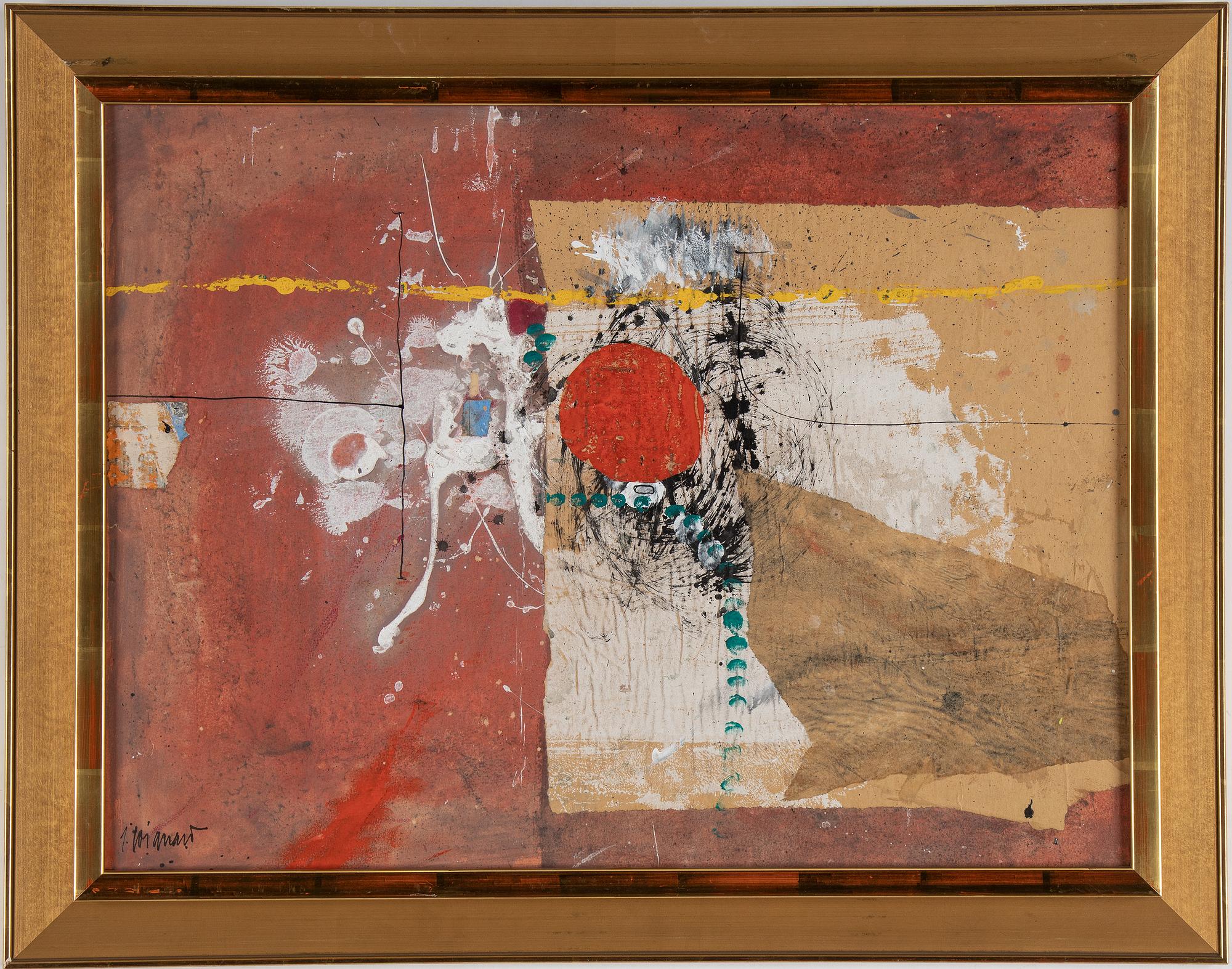 JAMES COIGNARD, mixed media on greaseproof paper glued down on masonite, signed J. Coignard.