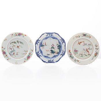 A set of 3 odd famille rose dishes, Qing dynasty, Qianlong (1736-95).