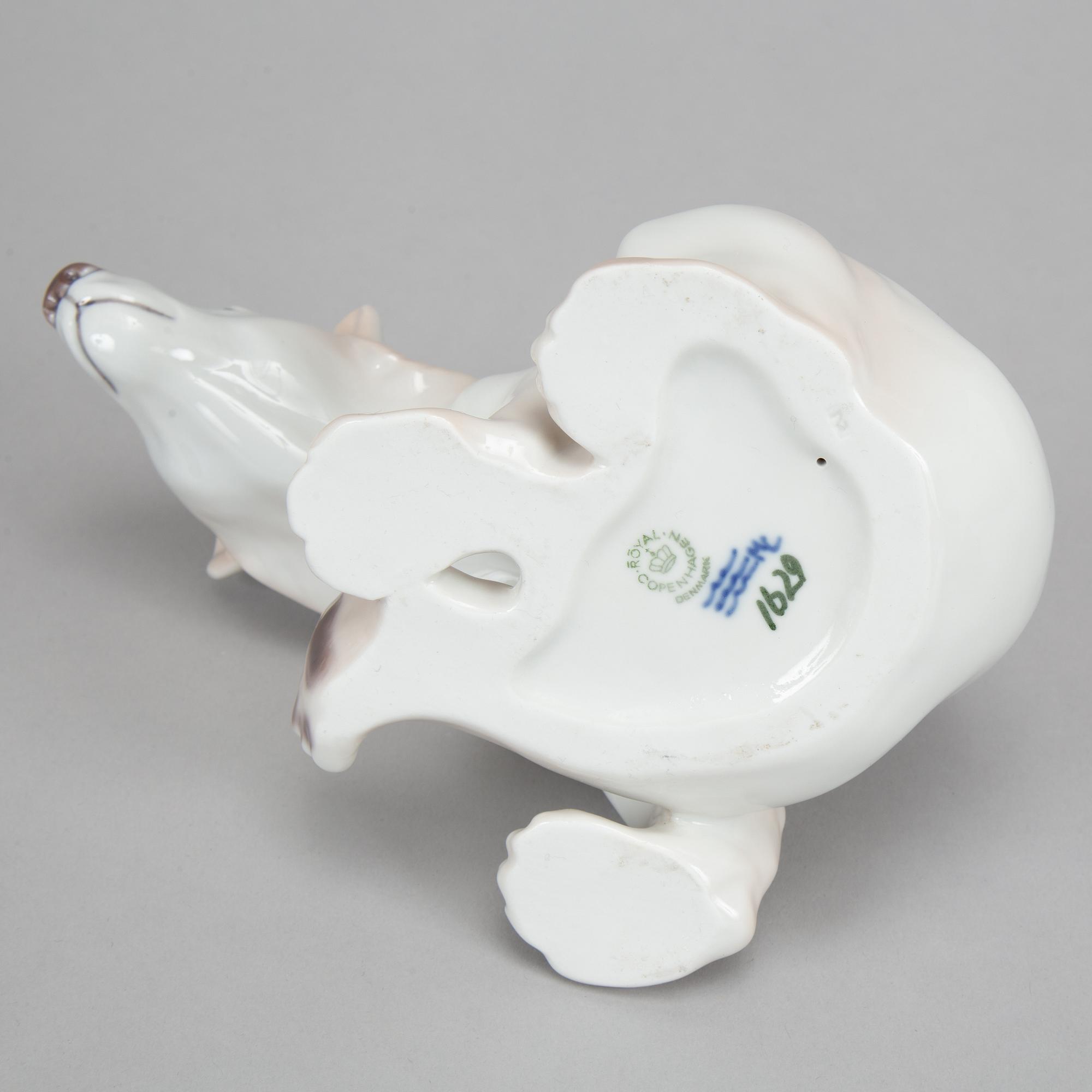 Royal Copenhagen, two porcelain polar bears, 537 and 1629, Denmark, 1985-2004.