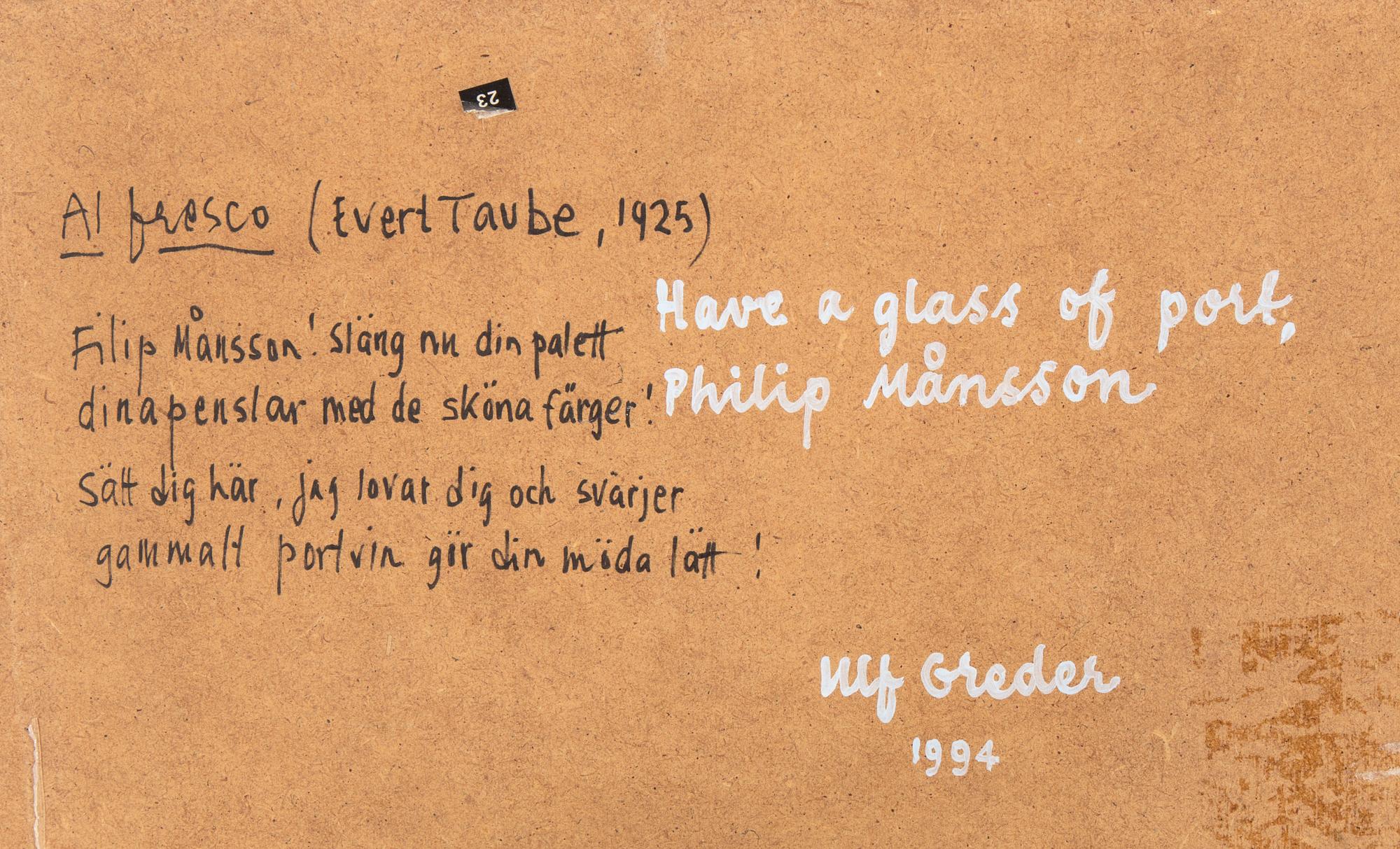 ULF GREDER, oil on panel, signed and dated 1994 verso.