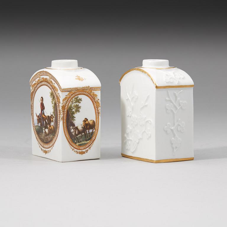 Two Meissen tea caddies, 18th Century.