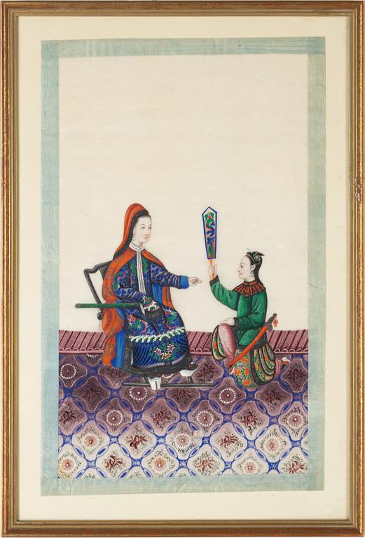 A pair of Chinese gouache paintings on ricepaper, Qing dynasty, 19th century.
