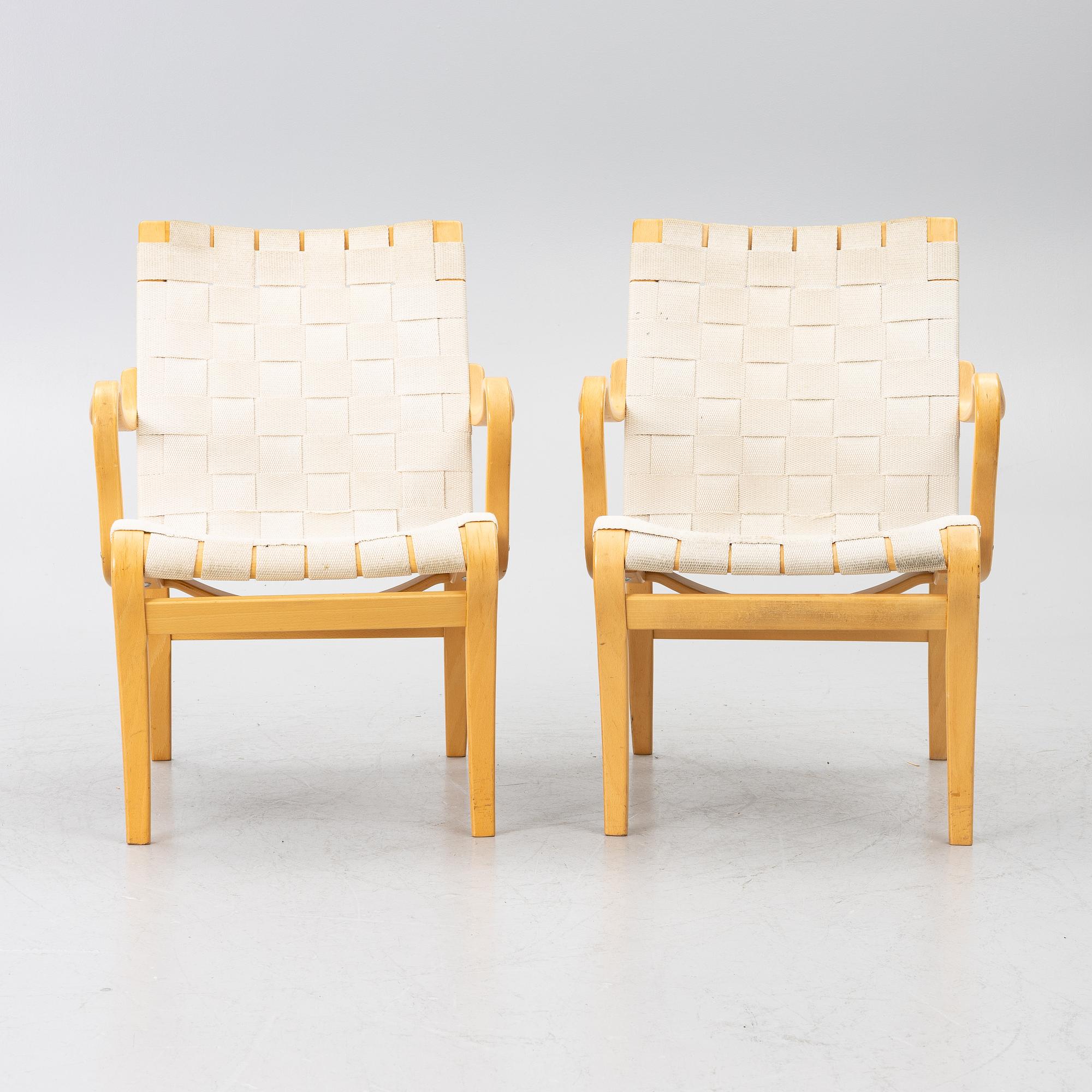 Bruno Mathsson, Armchairs, a pair, "Mina", Mathsson International AB, Värnamo, 1993 & 1996.