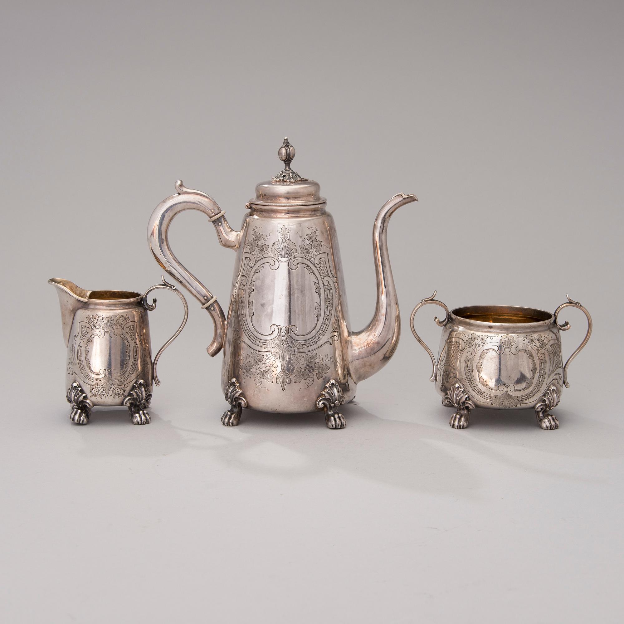 A 3-piece silver coffee set, mark of Otto Roland Mellin, Helsinki 1882-85.