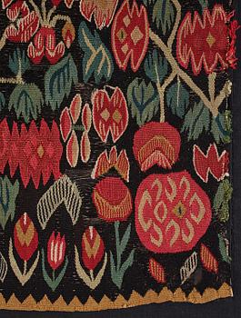 A carrige cushion fragment, 'Blomstermosaik', tapesty weave, c 61 x 48 cm, Scania, around the year 1800.