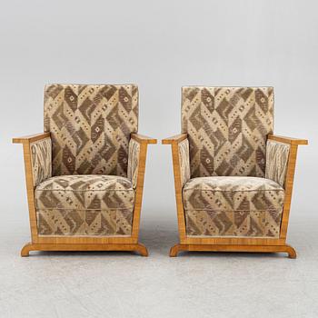 Swedish Grace, a pair of upholstered easy chairs, 1930s.