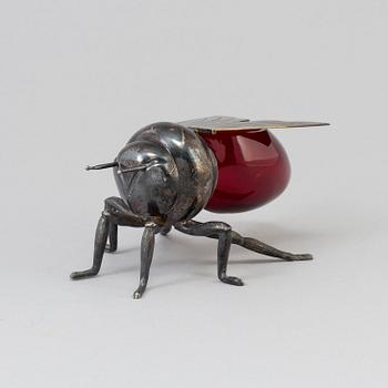 a silver and glass honey jar, possibly bt Mappin & Webb England.