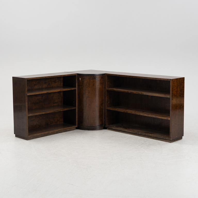 A three piece stained birch book case, 1930s.