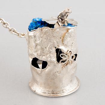 A sterling silver sculpture in two parts with a chain, mark of Lars Arby, Gothenburg, Sweden 1976.