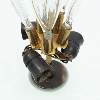 Nordiska Kompaniet, a Swedish Modern glass and brass ceiling light, 1940's.