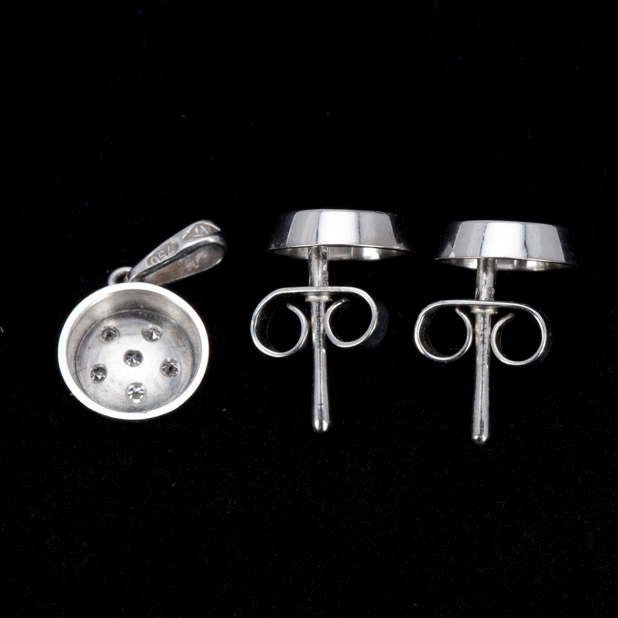 ÖRHÄNGEN+HÄNGE 18K vitguld, diamanter. A. Tillander, Helsingfors, Finland 1970-t.