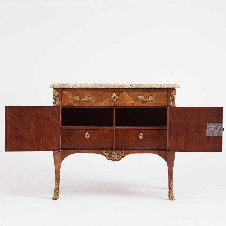 A Swedish rococo parquetry and ormolu-mounted commode, later part of the 18th century.