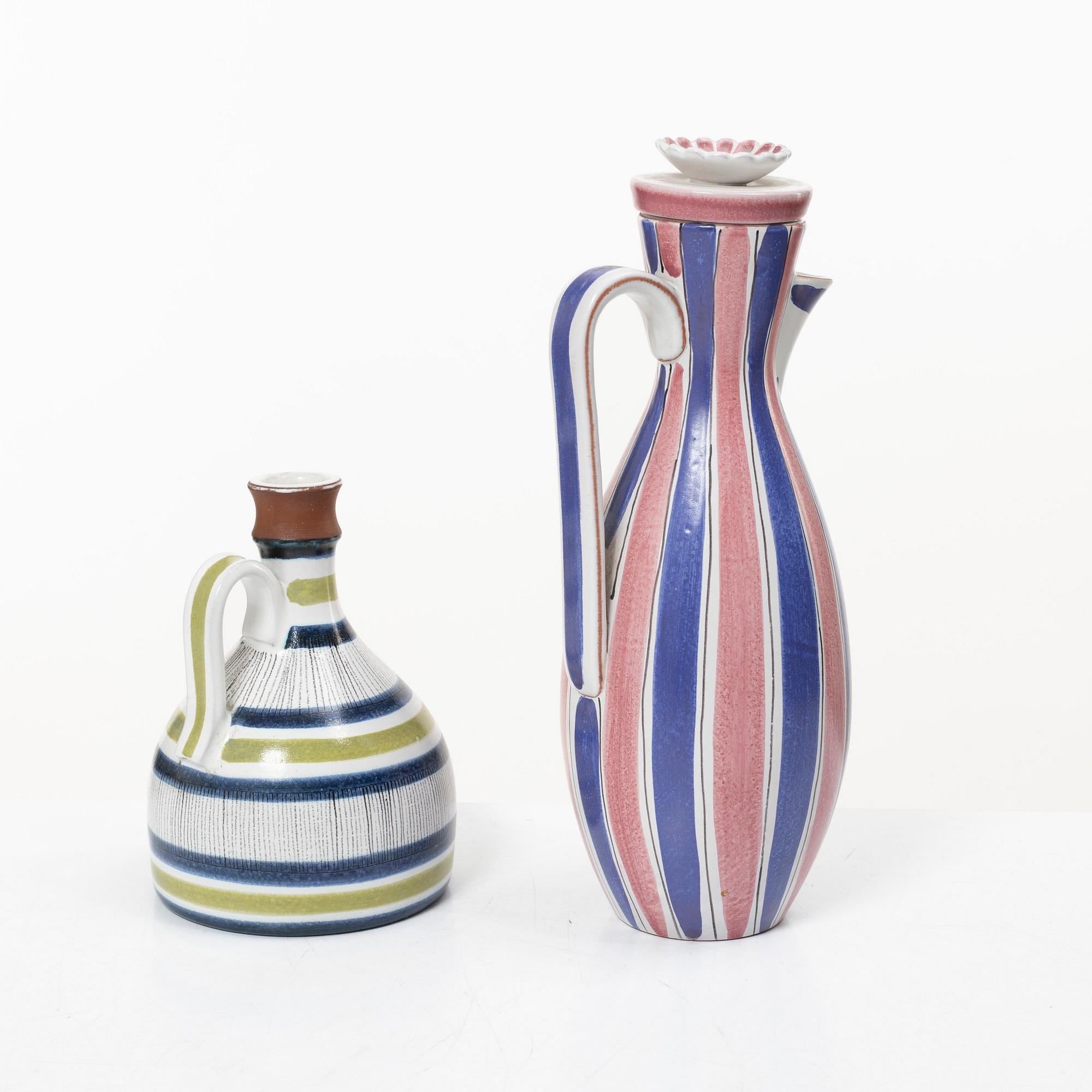 Stig Lindberg, Two faience jugs, Gustavsberg Studio.