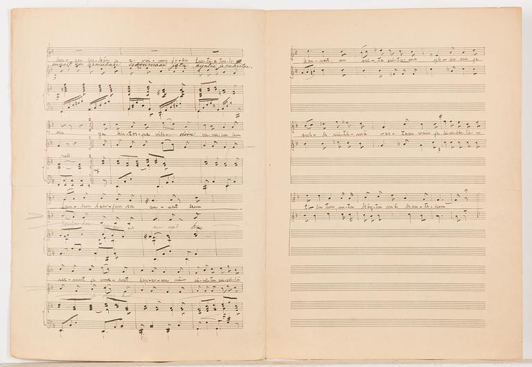 Oskar Merikanto, handwritten sheet music, Oi, kiitos sä Luojani armollinen", op. 62, no. 2 of duets, 3 pages, 1906.