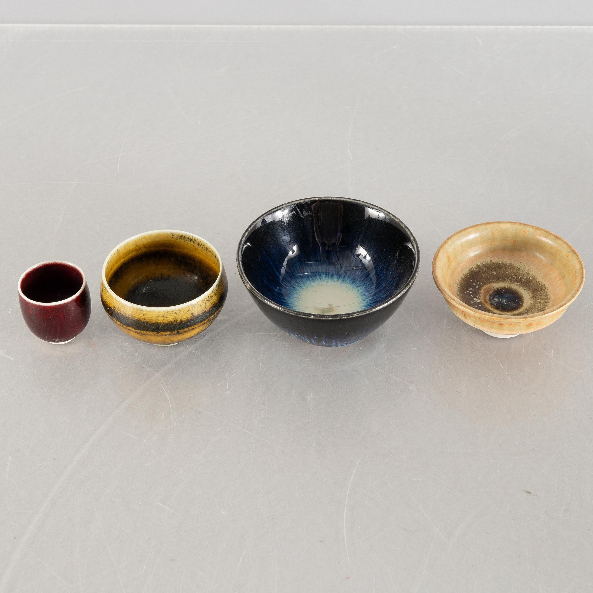Five miniature vases and four bowls, including Carl Harry Stålhane, Rörstrand and Wilhelm Kåge, Gustavsberg Studio.