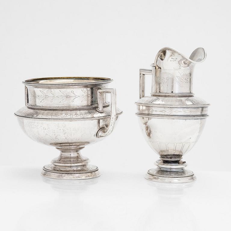 David Andersen, sockerskål och gräddkanna, silver, Kristiania (Oslo), Norge, 1800-talets slut.