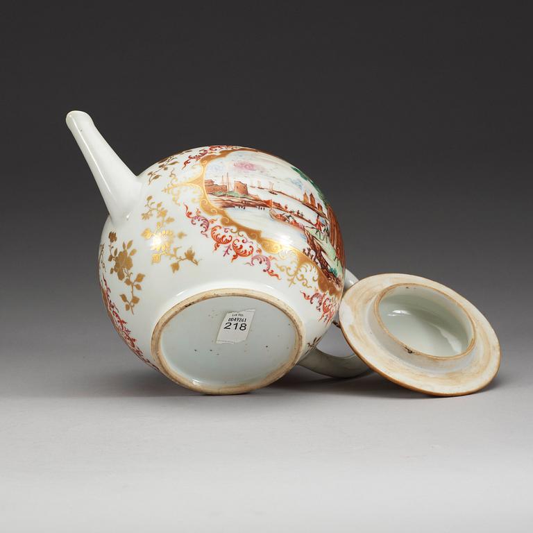A large famille rose 'European Subject' tea pot with cover, Qing dynasty, Qianlong (1736-95).