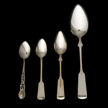 MATSKEDAR, 12 ST, TESKEDAR 12+10+7, silver, Finland 1920-30-tal, vikt 819 g.