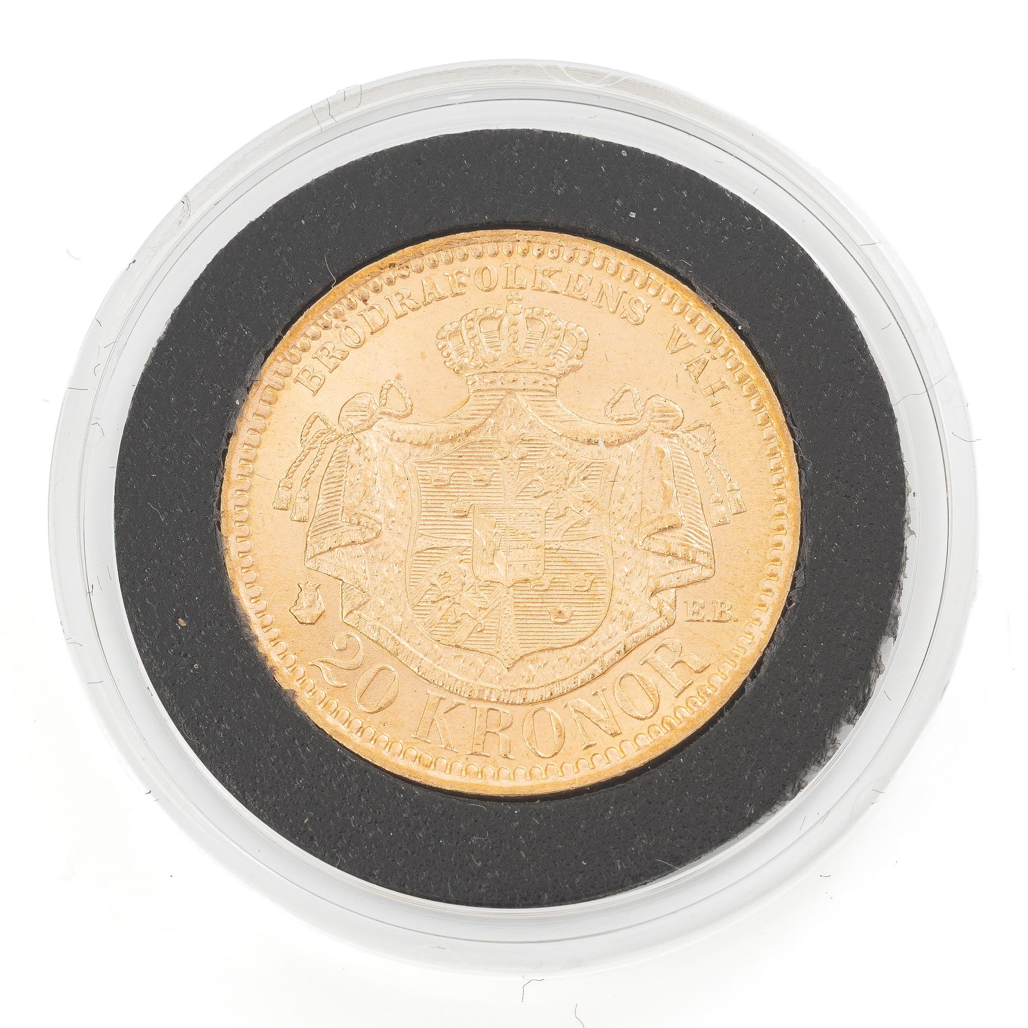 Guldmynt, Sverige, Oskar II, 20 kronor, 1884.