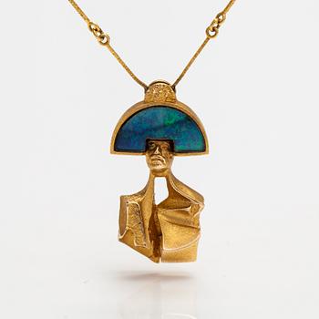 Björn Weckström,  "Balak", a 14K gold necklace with an opal triplette. Lapponia 1977.