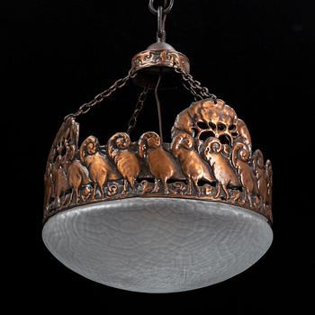 An Art nouveau copper ceiling lamp, early 20th century.