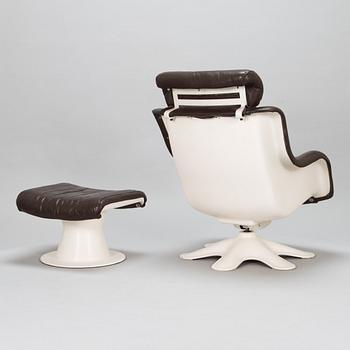 Yrjö Kukkapuro, fåtölj modell 418N och fotpall modell 812J för Haimi 1960-talets slut.
