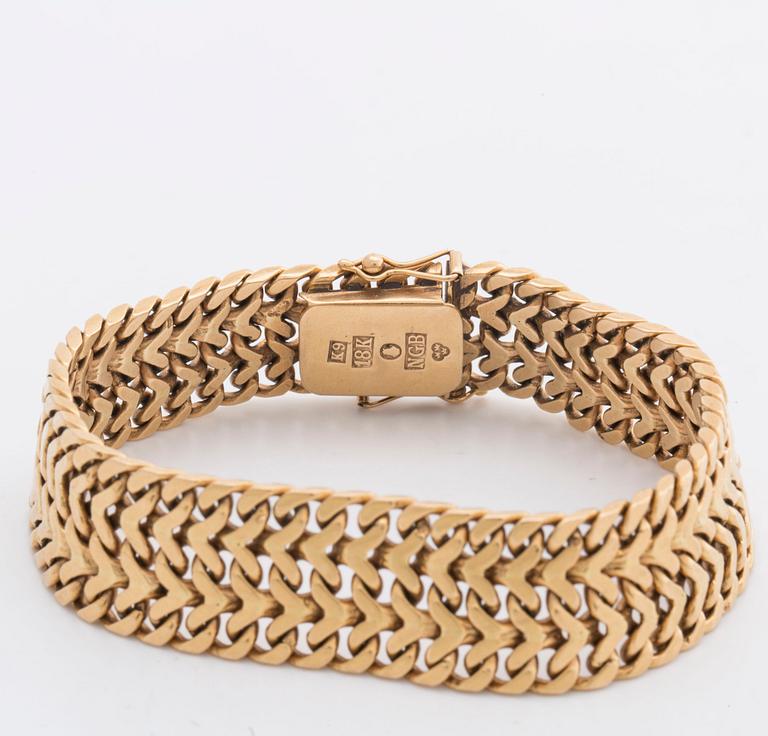 GULDARMBAND, fiskbenslänk, 18K guld, 62,2 g, Nils-Olofs Guldsmedja Stockholm 1963.