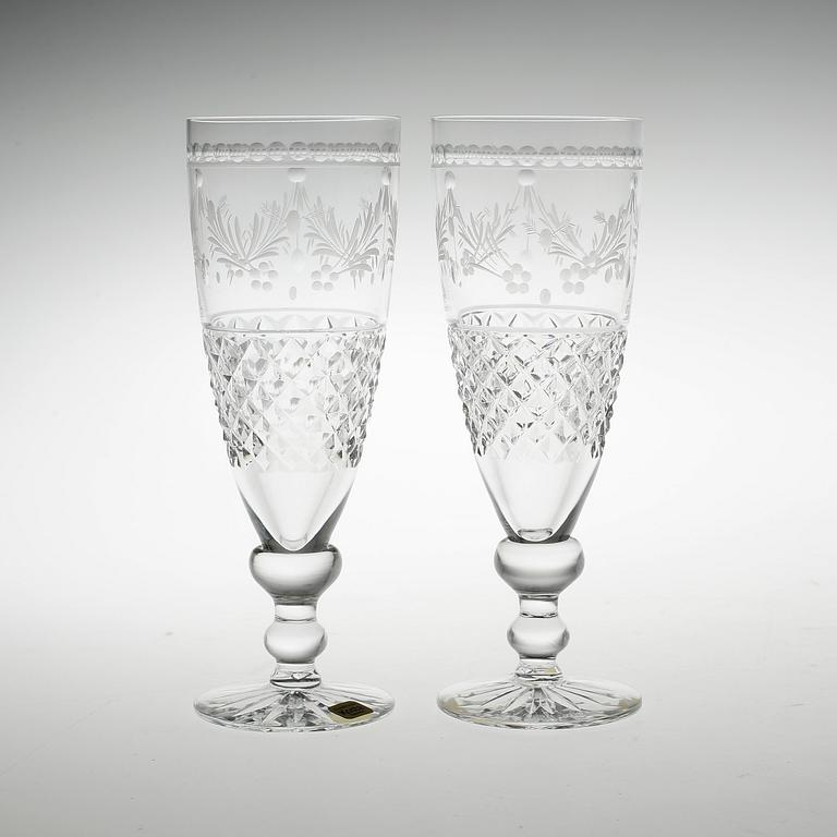 CHAMPAGNEGLAS, 12 st, "Elvira Madigan", Elis Bergh, Kosta, 1900-tal. Signerade.