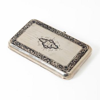 A Russian silver niello cigarette case, silver, Moscow, second half of the 19th century.