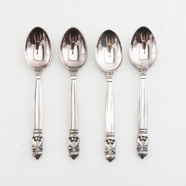 Johan Rohde, skedar 12 st "Konge/Achorn" sterlingsilver för Georg Jensen efter 1945.